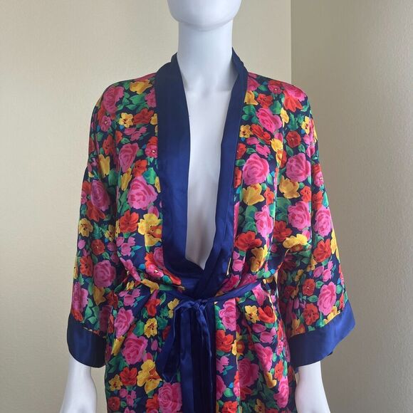 Vintage Victoria's Secret Gold Label Women Floral Satin Short Robe Sleepwear 90s - Picture 6 of 17